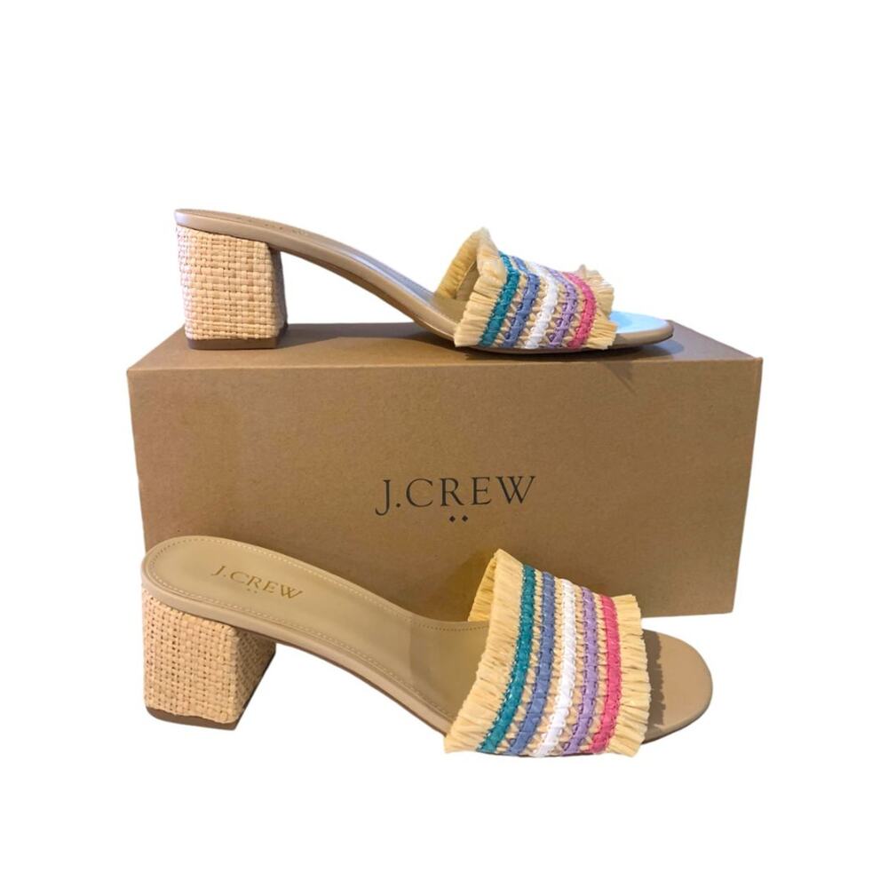 Size 10 Rainbow Raffia Woven Mule Sandals‎ 2.5 Inch Block Heel Style BW886